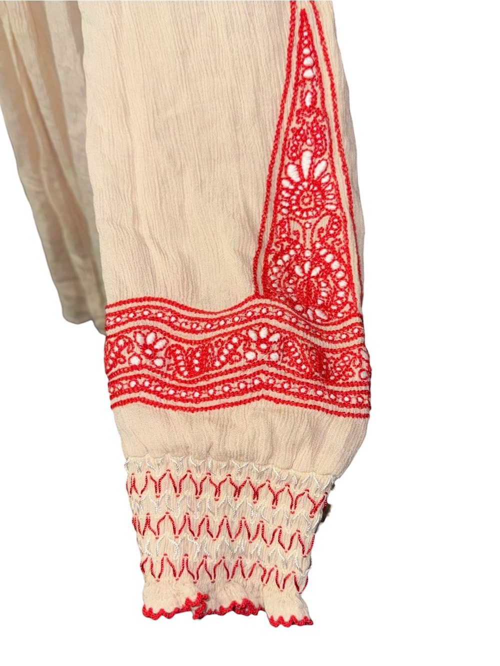 Free People Cream Peasant Top with Red Trim - Picture 7 of 13